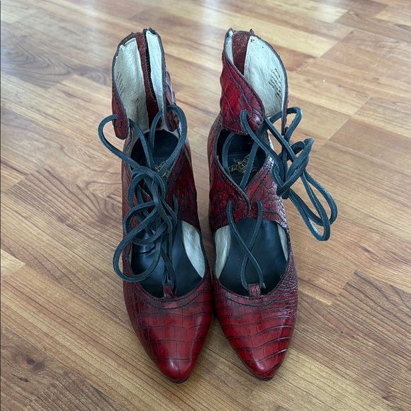 Freebird by Steven Shoes - Freebird by Steven Red Croc-Embossed Lace-Up Heels